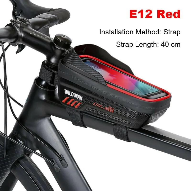 WILD MAN Front Bicycle Frame Bag Waterproof Cycling Bag Touch Screen Phone Cases 6.8" Hard Shell Bike Bag Mtb Accessories