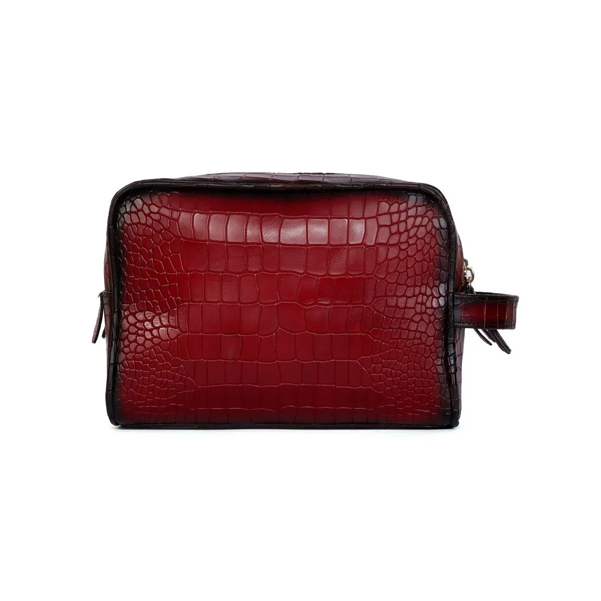 Wine Deep Cut Leather Toiletry / Travel Bag