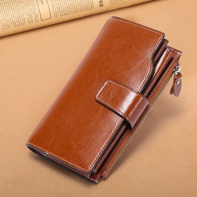 Women Leather Long Wallet with Cellphone Pocket 5156