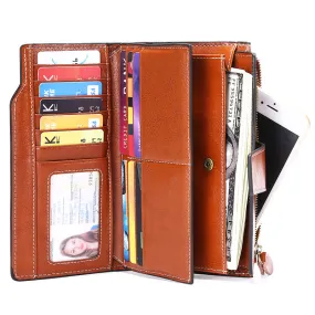 Women Leather Long Wallet with Cellphone Pocket 5156