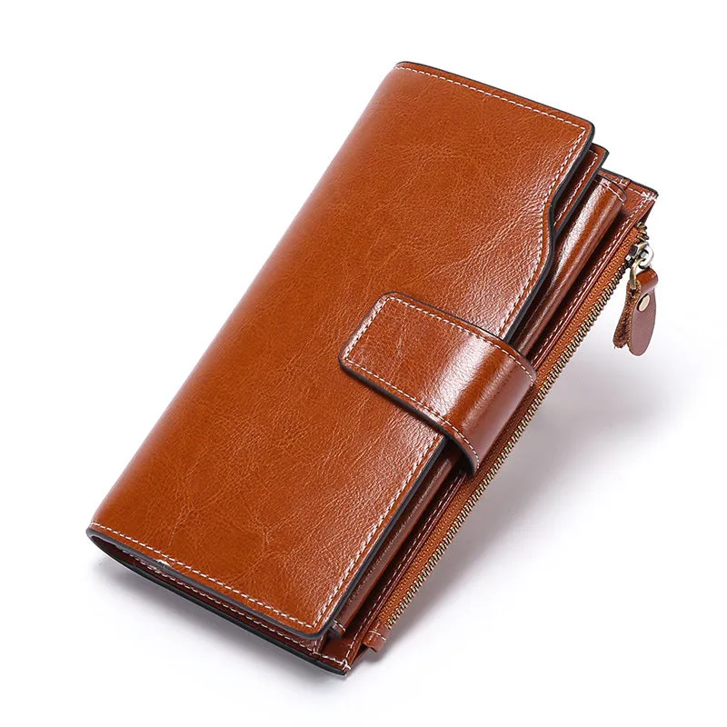 Women Leather Long Wallet with Cellphone Pocket 5156