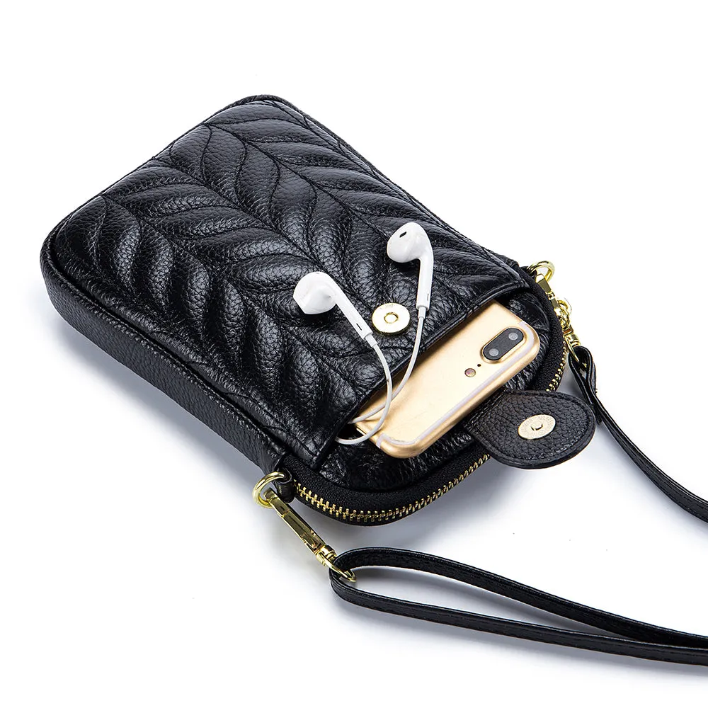 Women's genuine cowhide leather handphone bag Mirren Chevron design