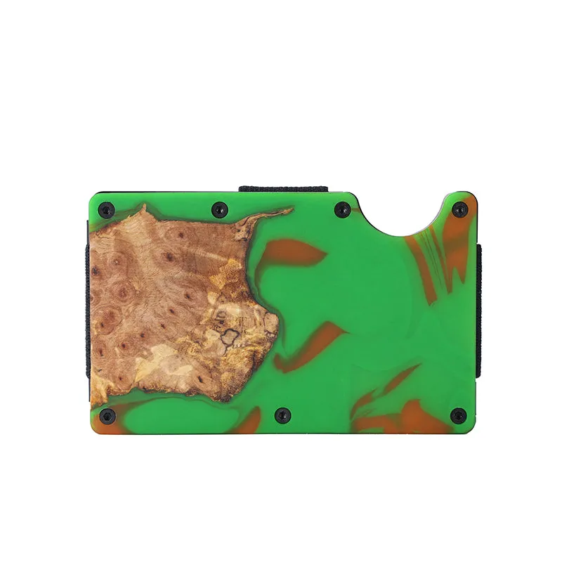 Wood and Resin Smart Wallet (Green and Orange)