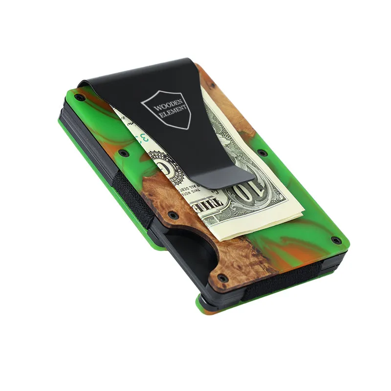 Wood and Resin Smart Wallet (Green and Orange)