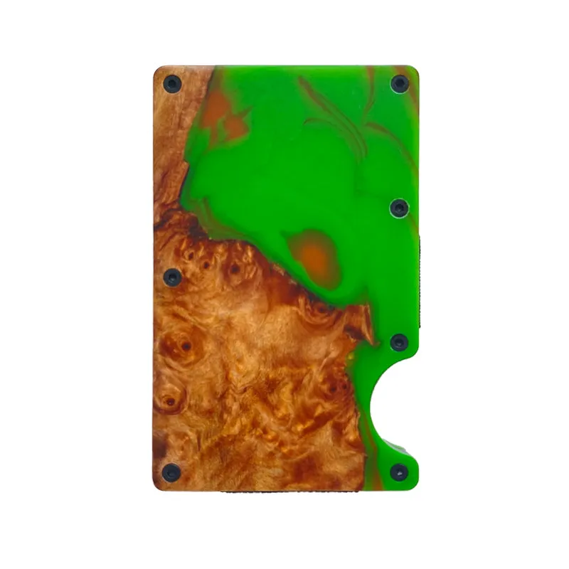 Wood and Resin Smart Wallet (Green and Orange)