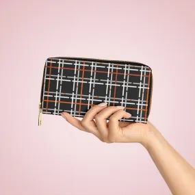 Wristlet Phone Wallet, Black and White Pin Stripe Tartan Style Purse