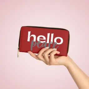 Wristlet Phone Wallet, Dark Red and White Hello Peace Graphic Purse