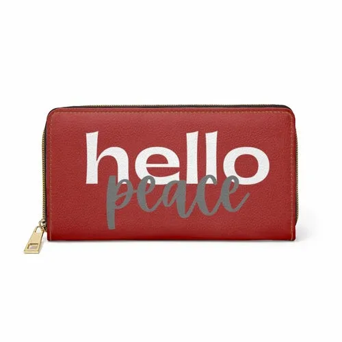 Wristlet Phone Wallet, Dark Red and White Hello Peace Graphic Purse