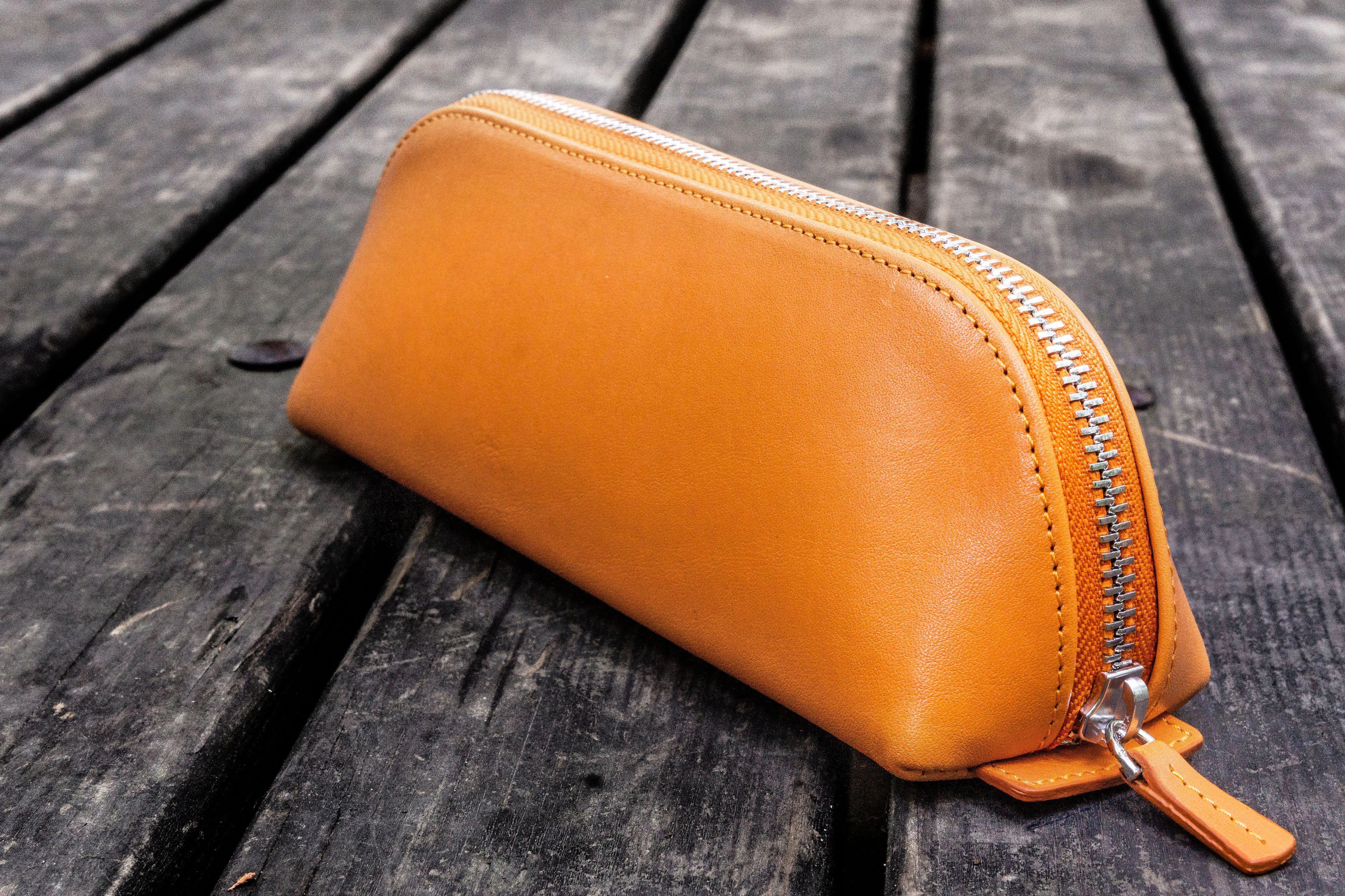 XLarge Zipper Leather Pencil Case - Orange