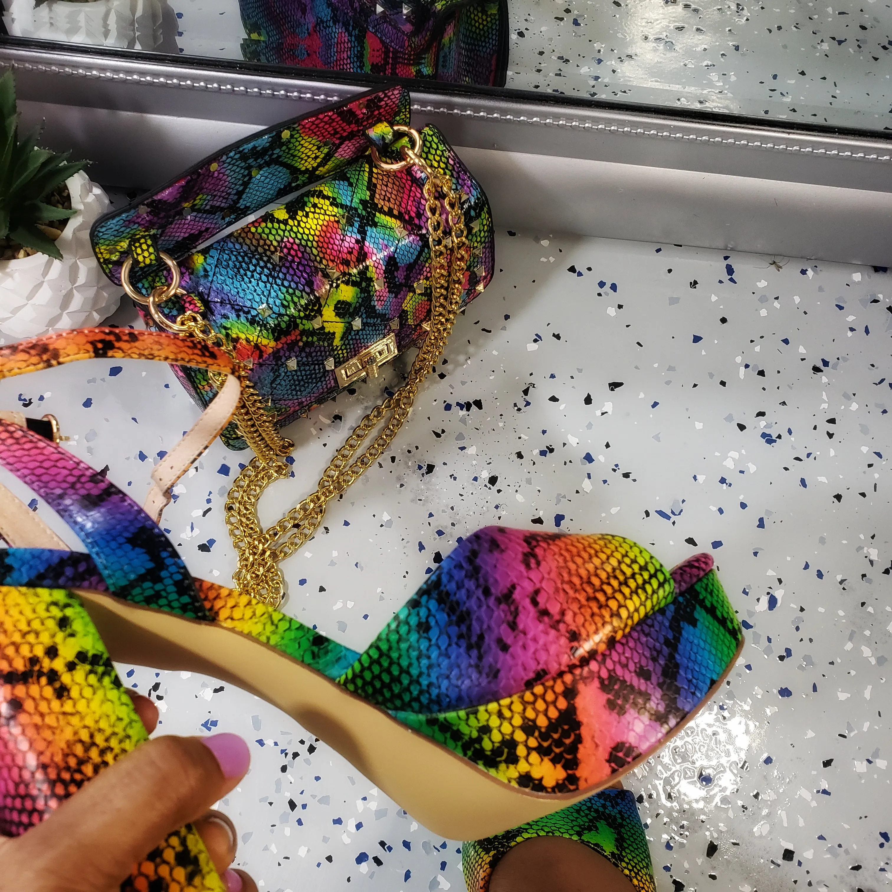 Yoki~Rainbow Snake Skin Heel